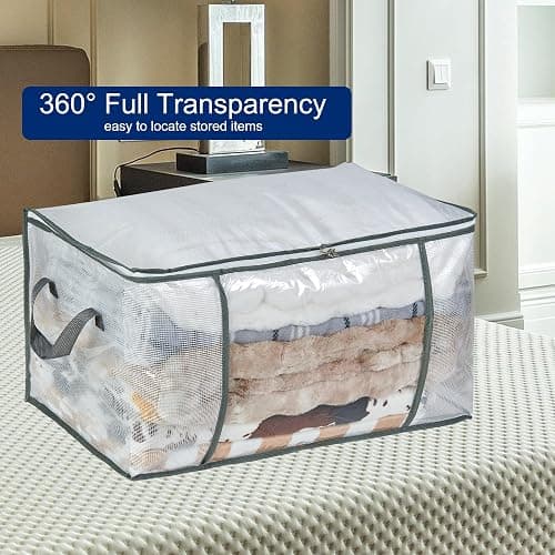 MKOKYD 80L Clear Large Storage Bag, Clothes Storage Containers for Organizing Closet, Bedroom, Underbed, Comforters, Clothing, Blankets, Pillow, Foldable Organizer with Sturdy Handle and Zippers (3) thumbnail 4