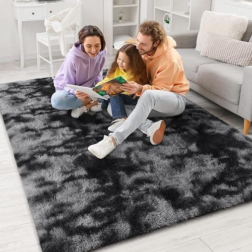 BENRON Fluffy Tie-dye Black Rugs for Living Room Bedroom 4x6, Soft Plush Fuzzy Shaggy Rugs for Kids Girls Boys Room Decor, Washable Indoor Floor Carpets thumbnail 5