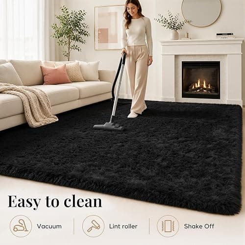 PLHXFR 6x9 Area Rugs Living Room: Fluffy Bedroom Rug Shag Carpet Black | Upgrade Non-Slip High Pile Carpet Fuzzy Plush Indoor Floor Decor Shaggy Rugs for Kid Boys Girls Playroom Nursery Modern Home thumbnail 8