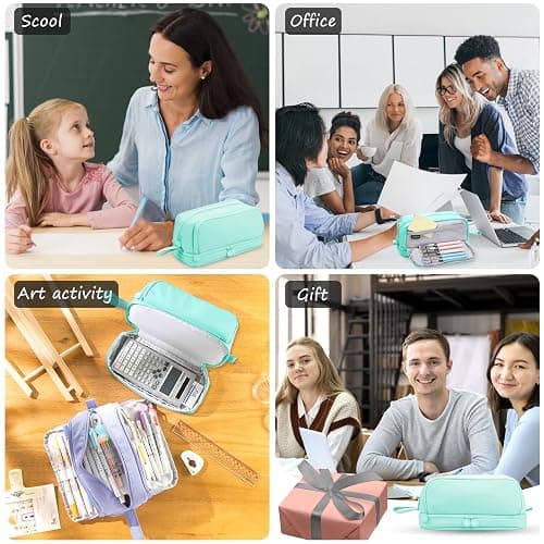 Eucomir Large Stationery Organizer with 4 Compartments - Aesthetic Pencil Case for Kids, Women, Men & Teenagers - Light Green thumbnail 7