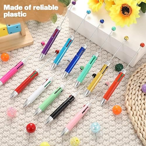Chivertion 50 Pcs Plastic Beadable Pen Bulk Multicolor 4 in 1 Pens Colored Bead Ballpoint Pen Beaded Pens for DIY Making Kit Gifts(Bright Color) thumbnail 4