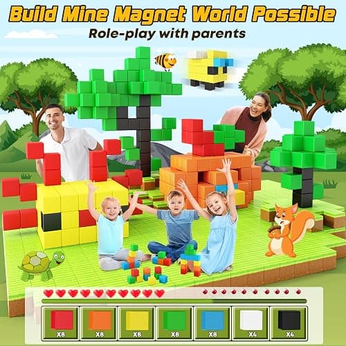 48PCS Magnetic Blocks for Toddlers Toys, Large Magnetic Cube Toy for Sensory STEM Education Preschool Magnet Toys for 3 4 5 6 Year Old Boys and Girls, Compatile with Mine Magnet World thumbnail 6
