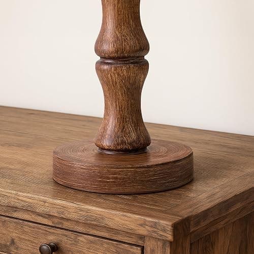 BOBOMOMO 20.5" Rustic Table Lamps Set of 2, Farmhouse Nightstand Lamp with Wood Grain Resin Base & Linen Shade, Small Bedside Lamp for Bedroom, Living Room & Apartment Décor- Ideal for Small Spaces thumbnail 4