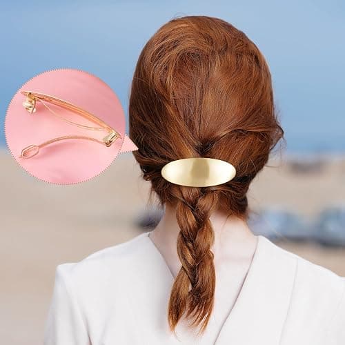 OIIKI 3 Inch Oval Barrette Hair Clip, French Style Hair Barrette for Women, Large Metal Vintage Hair Accessory for Thick Thin Long Hair, Formal Hair Pin for Wedding Birthday - Gold thumbnail 3