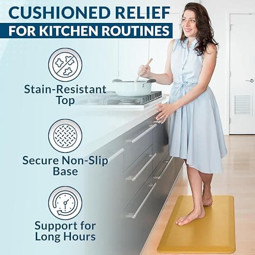 ComfiLife Anti Fatigue Floor Mat – 3/4 Inch Thick Kitchen Mats for Floor, Standing Desk Mat, Kitchen Rug – Comfort at Home, Office – Durable – Stain Resistant – Non-Slip Bottom (20" x 32", Mustard) thumbnail 6