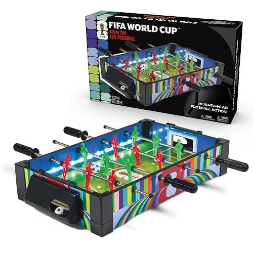 FIFA Tabletop LED Foosball, Light Up Soccer Playfield with Score Trackers and Ball Return, Compact Indoor Family Activity, 2 Foosballs Included - Image 1