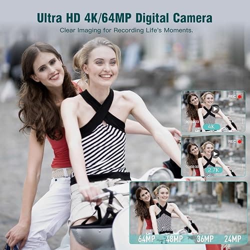 Fansbe Smart Compact Portable 4K Digital Camera, Travel 4K Digital Camera Pocket, Digital Cameras Autofocus Vlogging Anti-Shake 18X Zoom 64MP 8 Modes 2.8" HD LCD Charger 32GB Card Reader, Pink thumbnail 2