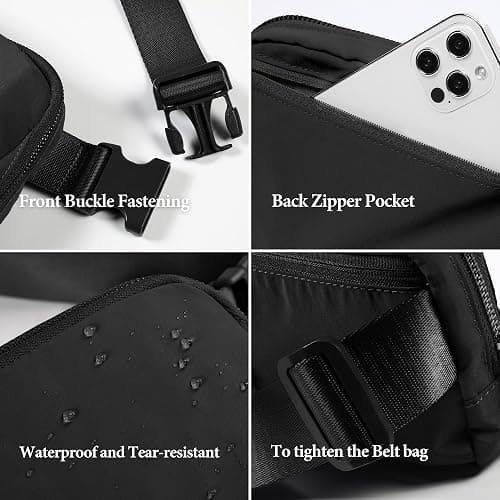 ODODOS Unisex Mini Belt Bag with Adjustable Strap Small Fanny Pack for Workout Running Traveling Hiking, Black thumbnail 6