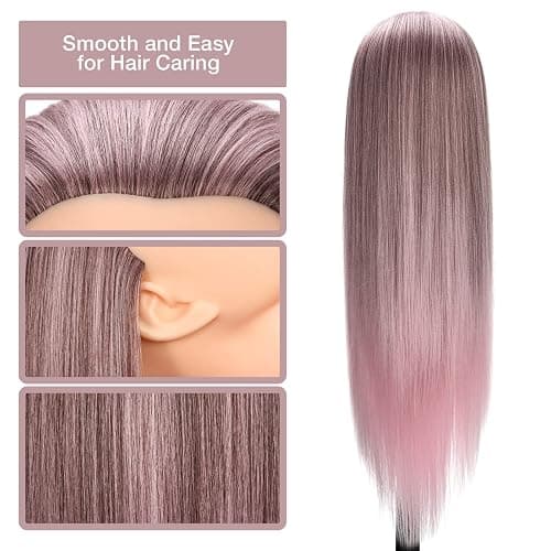 GUANJUNE Mannequin Head, Hairdressing Traning Head Hairdresser,26-28 Inch 100% Synthetic Fiber Cosmetology Doll Head with Clamp Holder+Hair Accessoires Set,Presents for Girls(Gradient Pink) thumbnail 4