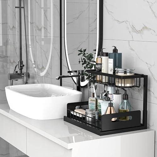 bukfen Under Sink Organizer, Pull Out Cabinet Organizer 2-Tier Slide Out Sliding Shelf Under Cabinet Storage Multi-Use for Under Kitchen Bathroom Sink Organizers and Storage thumbnail 5
