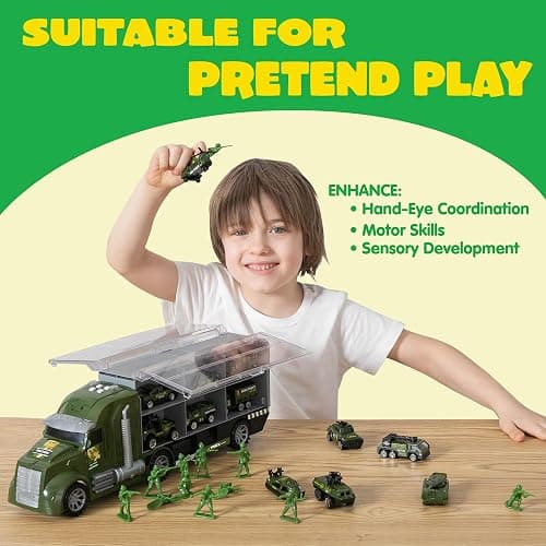JOYIN 25 in 1 Military Kids Truck Toys for Age 3+, Toddler Boy Toys, Army Men Tanks Set with Soldier Men, Mini Battle Cars in Carrier Truck with Lights and Sounds, Christmas Great Gifts for Grandkids thumbnail 6