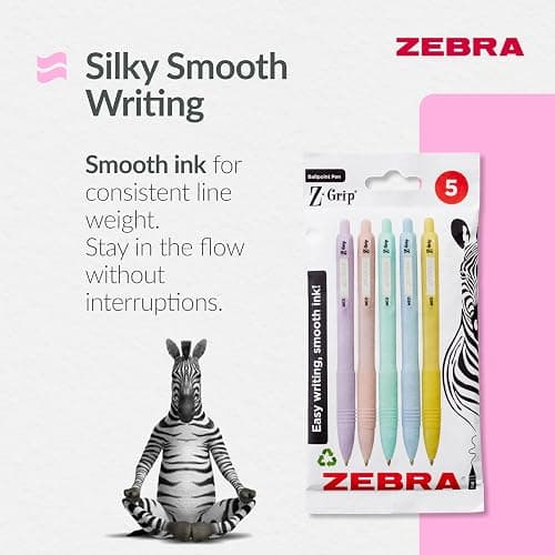 Zebra Pen Z-GRIP Smooth Ballpoint Pens Black Ink 5pk - Pastel Barrel 1mm Medium Point Retractable Ink Pens with Clip - Smooth Writing Pens with Low Viscosity Ink, Comfort Grip - 5 Pens Multipack thumbnail 2
