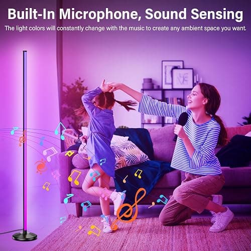 NIKYJM LED Stehlampe Wohnzimmer 145cm RGB Stehlampe Dimmbar Standleuchte LED Ecklampe mit Fernbedienung und APP, 16 Millionen Farben, 300 Szenenmodi Musikmodi DIY-Modus für Wohnzimmer Wohnzimmer Büro thumbnail 5