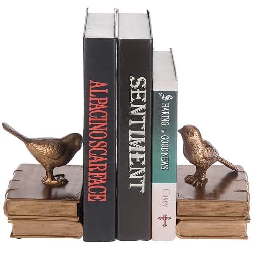 MyGift Gold Bird Bookends Decorative for Heavy Books, Brass Book Ends for Shelves, Vintage Resin Bookends, 1 Pair thumbnail 4