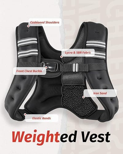 ZELUS Weighted Vest, 6lb/8lb/12lb/16lb/20lb/25lb/30lb Weight Vest with Reflective Stripe for Workout, Strength Training, Running, Fitness, Muscle Building, Weight Loss, Weightlifting thumbnail 4