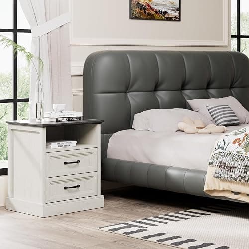 Tradare 3 Pcs Farmhouse Dresser and Nightstand Sets for Bedroom, 6 Drawer Dresser & Nightstand Set of 2, Rustic Wooden Chest of Drawers Wide Storage Organizer for Bedroom, White thumbnail 7