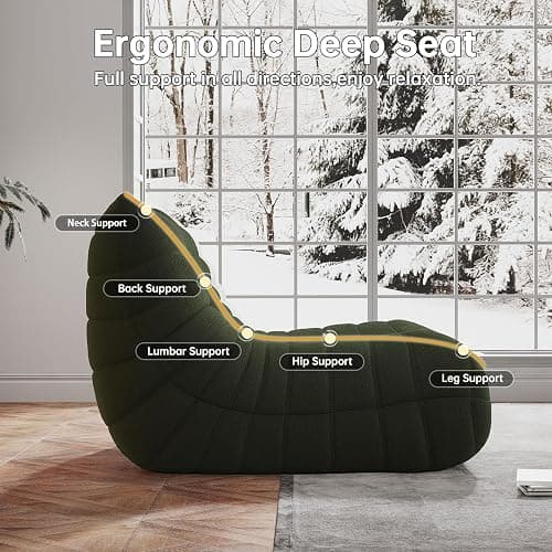 Memory Foam Bean Bag Chair for Adults, Teddy Material Beanbag Sofa with Filler, Cozy Floor Lounge Seat for Living Room, Bedroom, Dorm, Office (Green) thumbnail 5