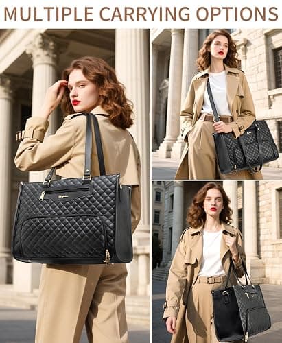 Bagstellar Lunch Tote Bag for Women, 15.6 Inch Laptop Work Bag with Insulated Lunch Box Compartment & Purse Large Capacity Quilted Computer Handbag for Office Business Work Nurse Teacher Travel Casual thumbnail 6