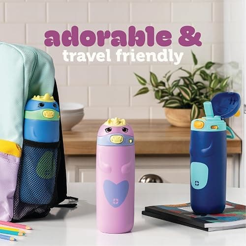 Ello Ellies 12oz Vacuum Insulated Stainless Steel Kids Water Bottle with Straw and Built-in Carrying Handle and Leak-Proof Locking Lid for School Backpack, Lunchbox and Outdoor Sports, Dog thumbnail 5