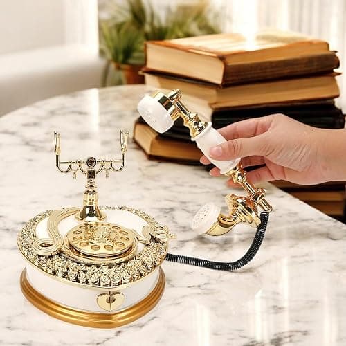 Big Vintage Telephone Jewelry Box 7x8" with Drawer - Heart Shaped Trinket Music Boxes with Retro Dial, Victorian Storage, Cute Antique Gifts for Women, Unique Style Home Decoration, Shelf Decor thumbnail 2