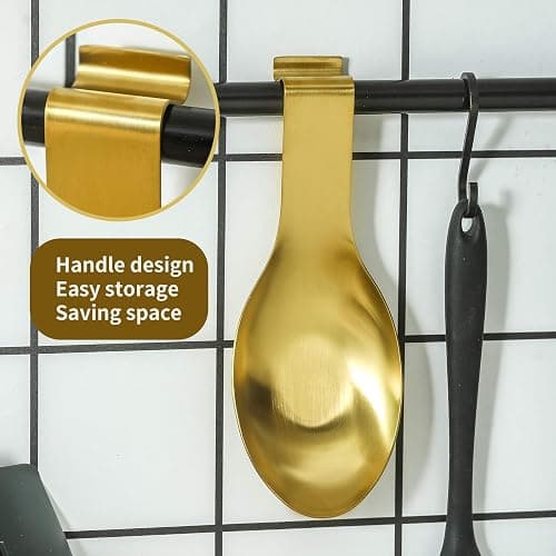 BETTWILLGold Spoon Rest for Kitchen Counter, Stainless Steel Spoon Holder for Stove Top, Spatula Ladle Spoon Utensils Holder, Gold Kitchen Accessories, Gold Cooking Utensiles. thumbnail 7