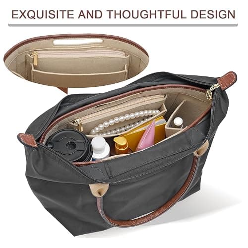 DOIAPUOS Felt Purse Organizer Insert for Longchamp Le Pliage L Bag Handbag Leather edge Longchamp Organizer Insert (Beige, Large) thumbnail 6