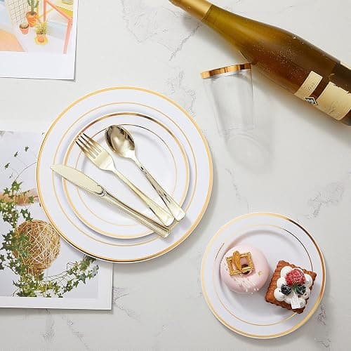N9R 300PCS Gold Plastic Silverware, Disposable Plastic Cutlery/Utensils | Heavy Duty Flatware, 100 Forks, 100 Spoons, 100 Knives, for Party, Wedding & Everyday Use thumbnail 8
