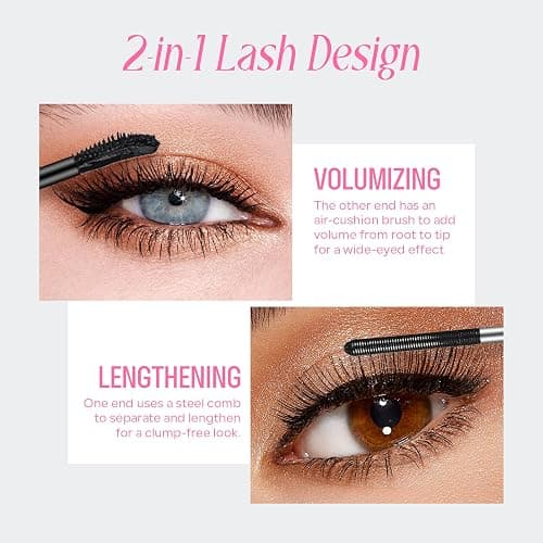 KYDA 2-in-1 Double Ended Mascara, Volumizing Lengthening Clump-Free Metal Wand Black Mascara, Waterproof Formula for Dramatic Lashes, Curling Multiplying Lash, Washable Eyelash Makeup, 2pcs thumbnail 4
