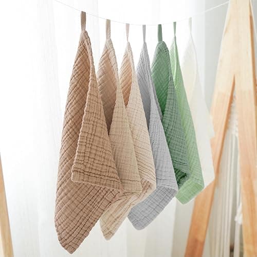 Konssy Baby Muslin Washcloths 7-Pack, 100% Cotton Baby Bath Washcloths, Soft & Absorbent Wash Cloths and Burp Cloths for Newborn Kids Girls & Boys, 11x11 inches thumbnail 5