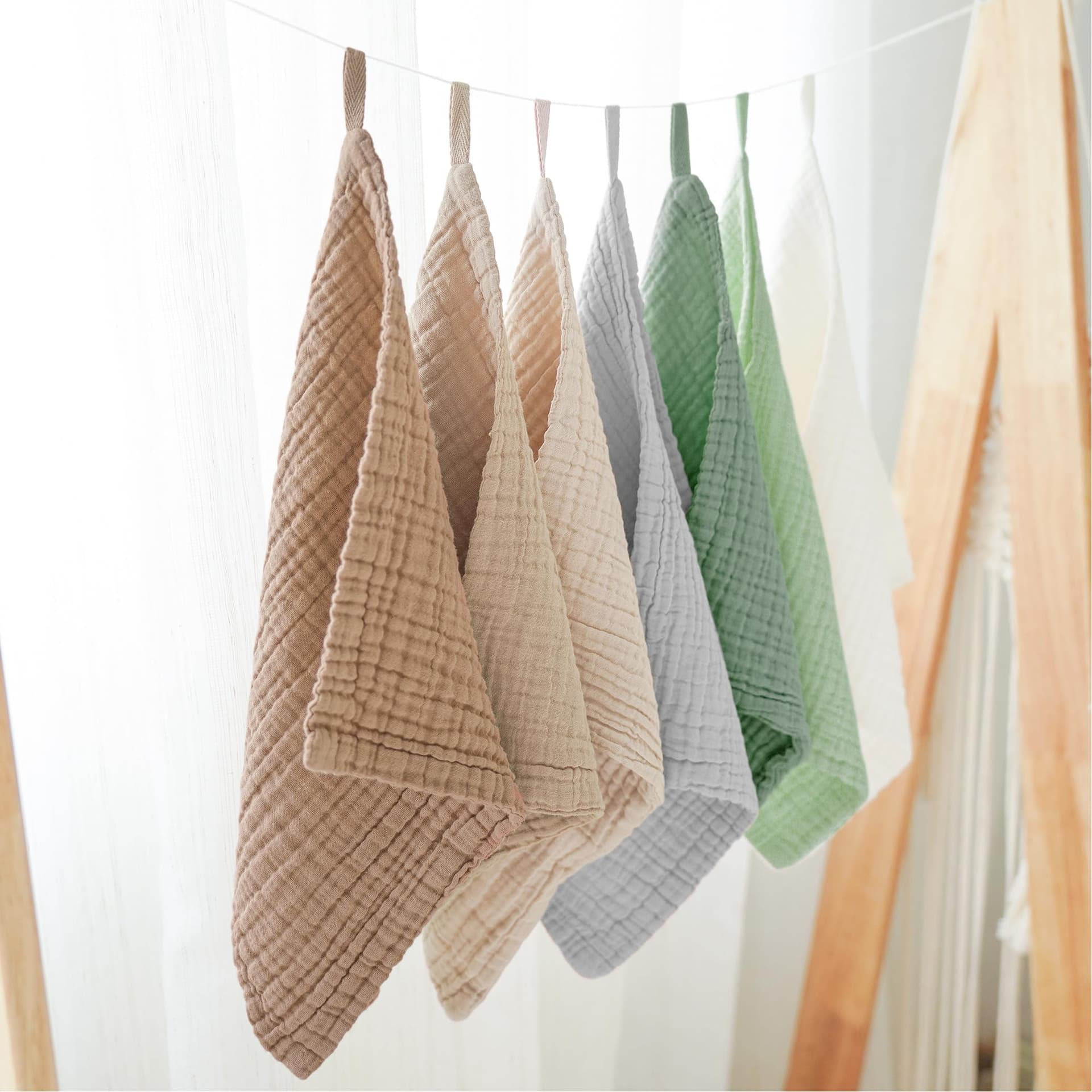 Konssy Toallitas de Muselina para Bebé Paquete de 7, Toallitas de Baño para Bebé 100% Algodón, Paños de Lavado Suaves y Absorbentes y Paños para Eructos para Recién Nacidos, Niñas y Niños, 11 x 11 thumbnail 5