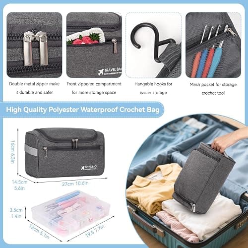 Reessy Crochet Kits for Beginners Adults, Complete Crochet Kit with 15Pcs × 25g Yarn Ergonomic Metal Crochet Hooks 2.0-10.0mm Storage Bag, Crochet Starter Kits for Adults Learn to Crochet- Grey thumbnail 7