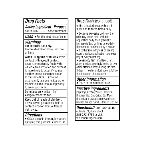 Neutrogena Stubborn Acne Spot Drying Lotion, Fragrance-Free Sulfur Acne Treatment Clears Acne By Drying Up & Shrinking Pimples, Paraben- & Oil-Free, 10% Sulfur & 4% Niacinamide, 1.0 fl. oz thumbnail 10