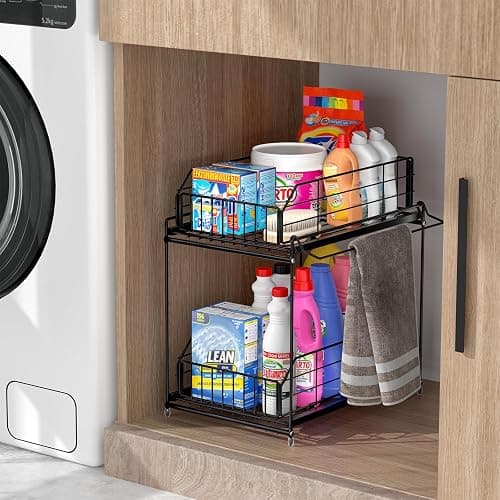 SUEH DESIGN Under Sink Organizer, 2 Tier Bathroom Cabinet Organizer Metal Kitchen Sink Organzier with Hanging Rail for Kitchen Bathroom Organization and Storage, 1 Pack thumbnail 2