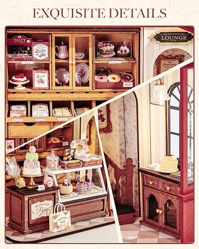 ROBOTIME DIY Miniature House Kit, Mini Wooden Dollhouse Kit for Adults, Building Kit with LED Light, Diorama Model,Halloween/Christmas/Birthday Gifts for Family/Friends (Honey Dessert Talk) thumbnail 4