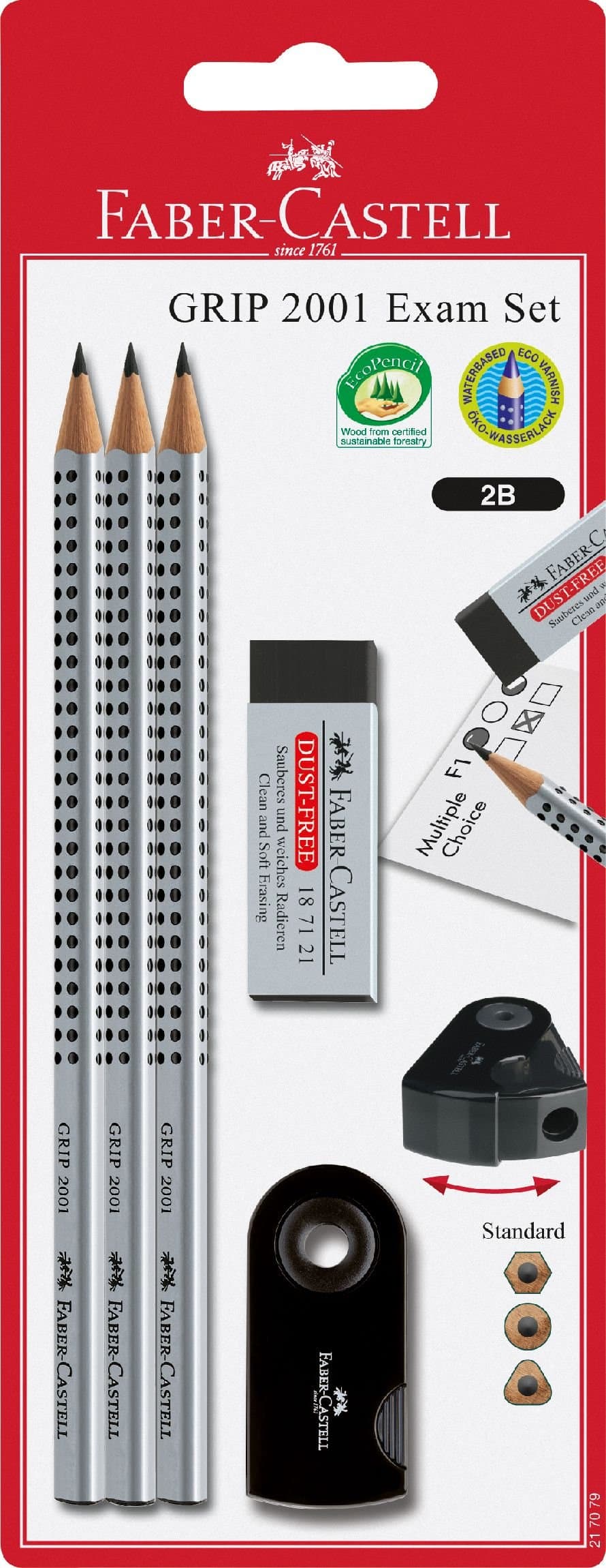 FABER-CASTELL Grip 2001 Exam Set 217079 Pen Set, Silver, 5-Piece - Image 1