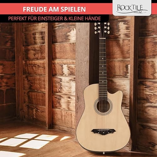 Rocktile WSD-5C-NT Slim Line Westerngitarren Set - Dreadnought Akustik Gitarre - Westerngitarre mit Korpus aus Linde - Hals: Catalpa - Set inkl. Tasche, Ersatzsaiten, Gurt und Plektren - Natural thumbnail 2