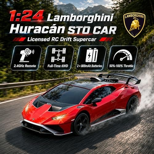 YESHIN 1：24 Lamborghini Haracan Drifting Car Red, Lamborghini Toy Car, RC Cars for Boys Age 8-12, 2.4GHz Remote Control Car with Light thumbnail 3