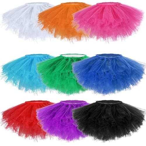 Handepo 9 Pcs Adult Tutu Skirts for Women 5 Layered Tulle Classic Lady 80's Dance Short Ballet Skirt 9 Colors - Image 1