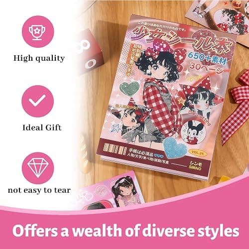Bafutayawa Sticker Book Journal Scrapbook Accessories, 30 Sheets with 650+ Retro Anime Girl Designs for Scrapbooking & Bullet Journal, Kawaii Sticker Set for Photo Album, Nostalgic Showa Style thumbnail 3