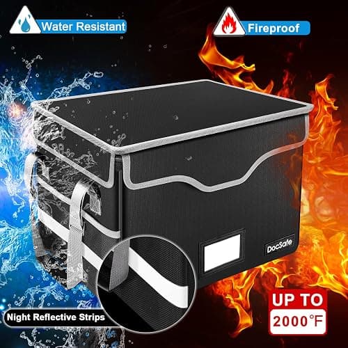 DocSafe File Box Fireproof Document Box with Lock,File Storage Organizer Box with Mesh Pockets,Collapsible Portable File Box Home Office File Cabinet with Handle for Hanging Letter/Legal Folder,Black - Black - 1 pack-Box with Lock thumbnail 3