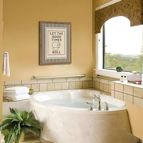 Framed Let The Good Times Roll Bathroom Print, Vintage Funny Toilet Quote Canvas Wall Art, Stripes Bathroom Picture Poster, Downstairs Toilet Painting Wall Decor 8x10 inch thumbnail 6