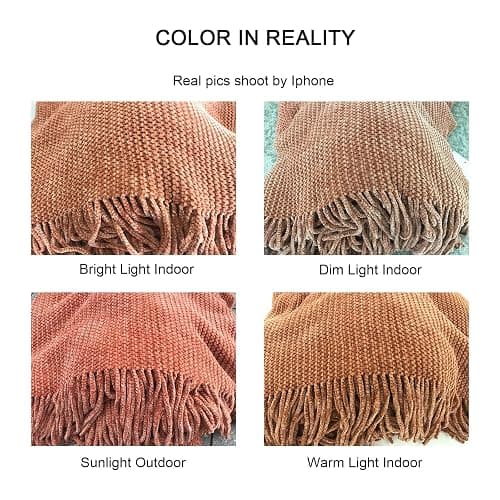 lifein Throw Blanket for Couch, Soft Boho Bed Throw,Cozy Burnt Orange Chenille Knitted Small Spring Lightweight Throw(Rust,50 * 60") thumbnail 7