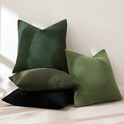 MIULEE Boho Farmhouse Throw Pillow Covers 18x18 Inch Set of 4 Mordern Neutral Green Cushion Covers Soft Corduroy Nordic Home Decor for Spring Couch Bed Sofa Living Room Green-Black thumbnail 3