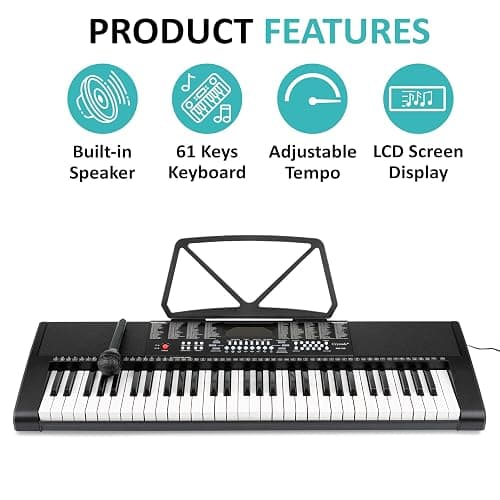 Crystals® 61 Keys Electronic Teaching Keyboard Digital Music Piano Instrument & Microphone - Black thumbnail 4