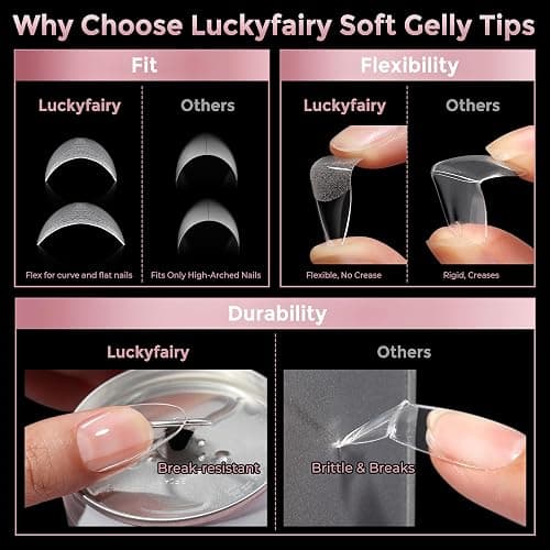 Luckyfairy Medium Almond Nail Tips, 240pcs Soft Gel Pre-Filed Acrylic Almond Fake Nails, Half Matte Full Cover Clear Press on Flase Nail Tips for Nail Extension Home DIY 12 Sizes Gelly Tips thumbnail 6