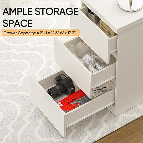 furtble White Desk with Drawers, 47'' W Home Office Desk Gaming Table, Modern Vanity Desk with Storage, Wood Computer Desk Writing Workstation for Bedroom, Living Room thumbnail 9