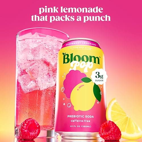Bloom Pop Prebiotic Soda 12 Pack, Raspberry Lemonade Flavor, 12oz Cans | Prebiotic Soda for Gut Health, Low Calorie Soda, No Caffeine, Healthy Soft Drink Alternative thumbnail 4