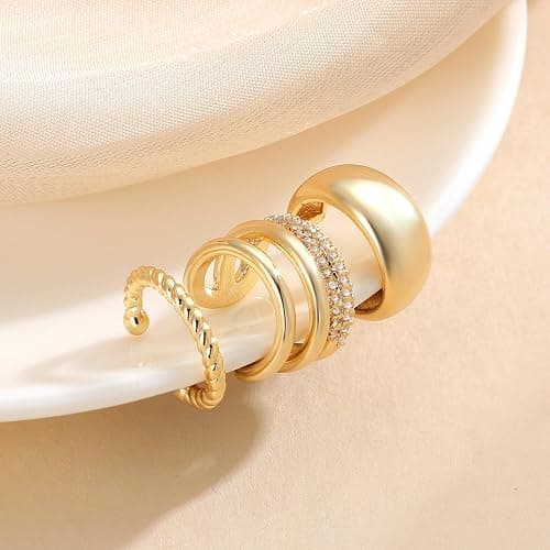 Robaice Gold Ear Cuff Earrings for Women Non Piercing, 14K Gold Plated Ear Cuffs Non Piercing, Clip-On Cartilage Earring, Fake Earrings For Women thumbnail 6
