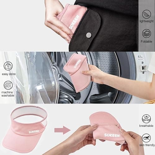 Sukeen Kids Sun Visor Hats for Girls Boys,Lightweight Sports Hat UPF50+ Sun Hat Cooling Headwear Visor for Running Outdoors - One Size - Pink thumbnail 4