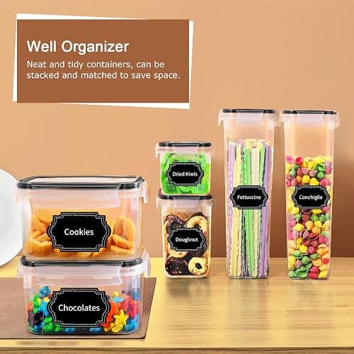 PRAKI Airtight Food Storage Container Set with Lids, 16 Pcs Plastic Dry Food Canisters for Kitchen Pantry Organizers and Storage, Ideal for Cereal, Flour & Sugar - Labels, Marker(Black) thumbnail 6